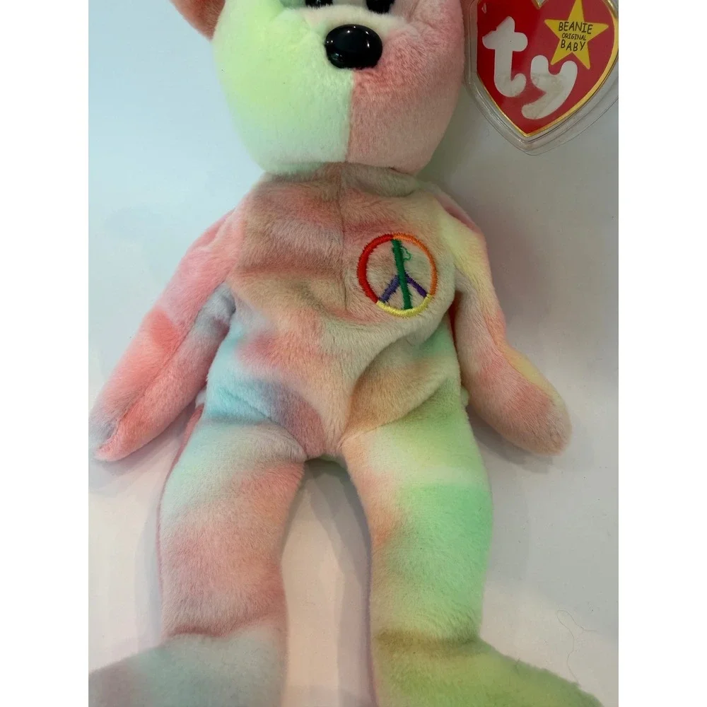 Ty Beanie Baby Peace the Bear 1996 Tie Dye Pastel Rainbow Plush with Tags 4053